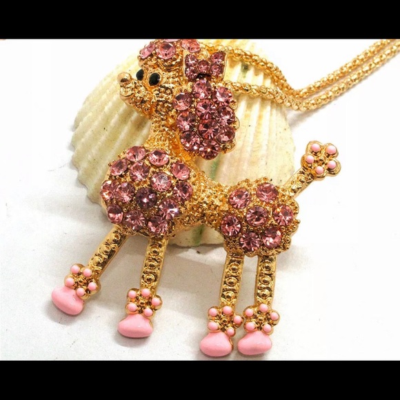 Swarovski pink poodle pendant brooch free chain - Picture 1 of 3